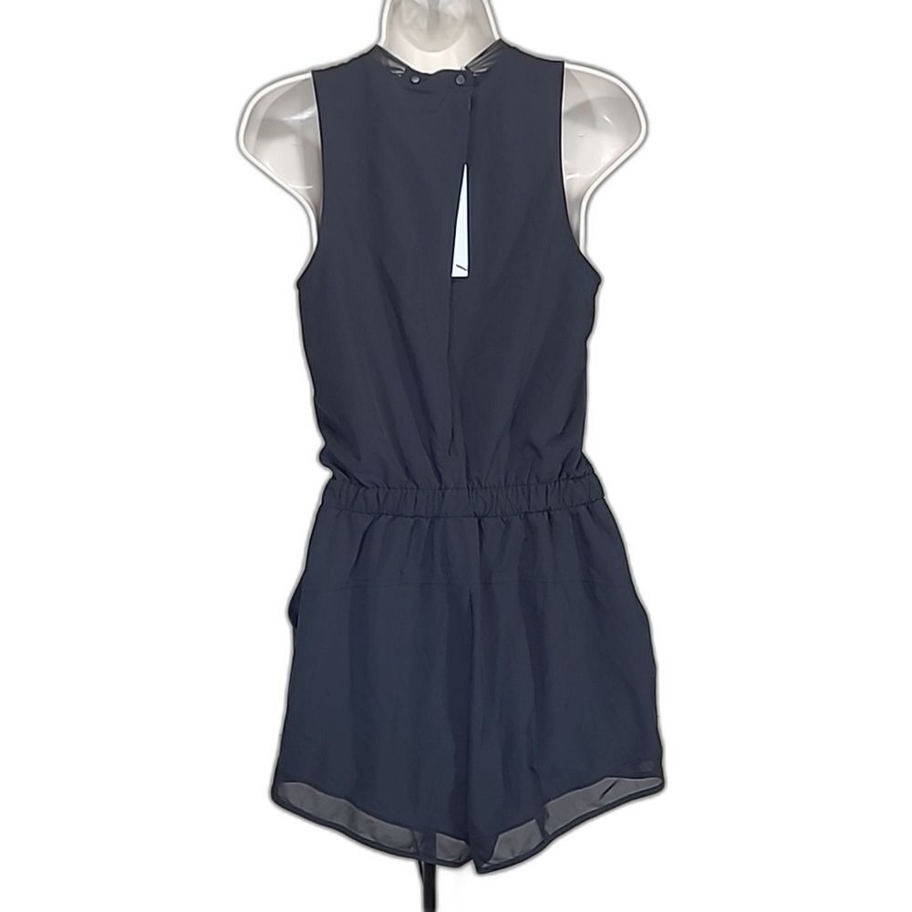 Active Romper slider Open Back Zella W/XS Black Sleeveless Mesh Trim Pockets NWT - Picture 3 of 9